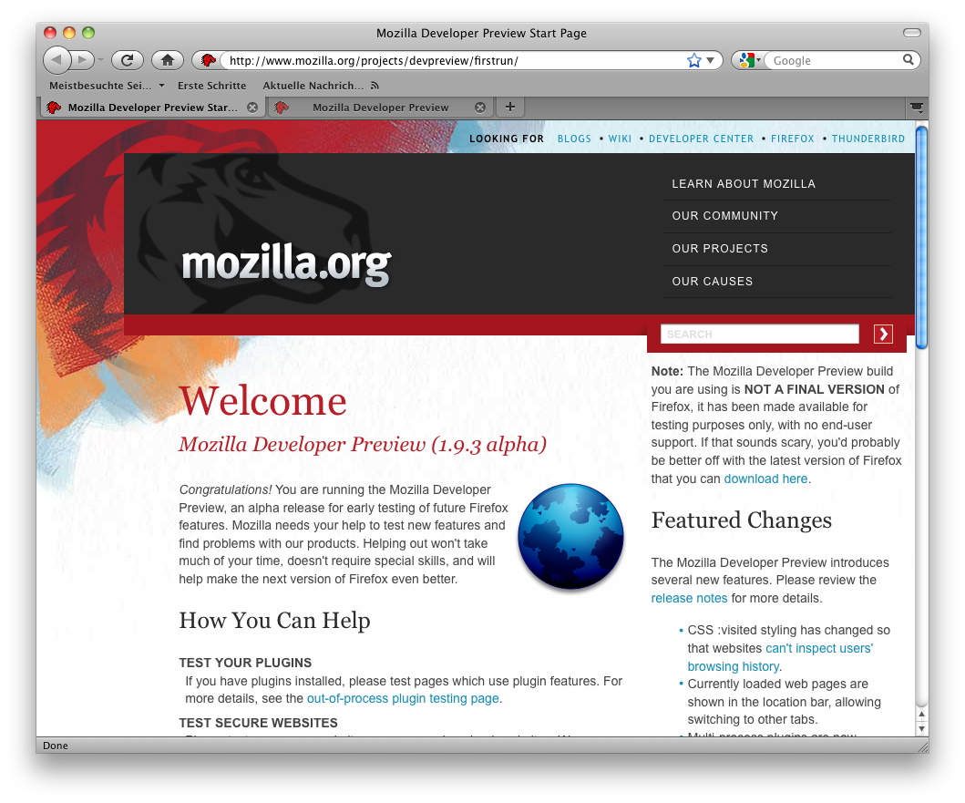 Mozilla Developer Preview 1.9.3 Alpha 4